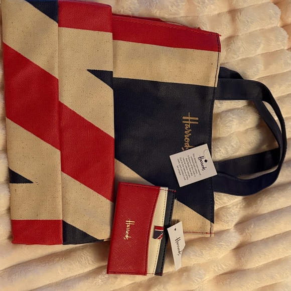 Harrods Handbags - Harrods Red, Navy & Cream Union Jack Tote with Matching Card Holder